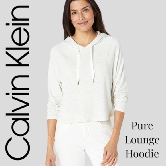 CALVIN KLEIN Pure Lounge HEATHER GRAY Long Sleeve Drawstring Hoodie NWT/Md - Picture 1 of 16